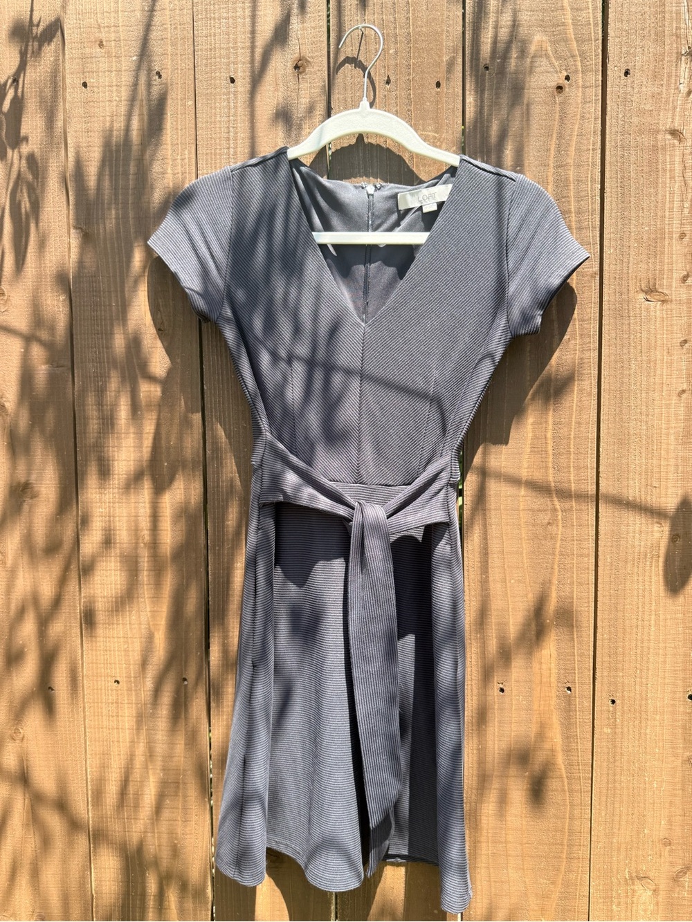 LOFT Gray Short Sleeve Wrap-Style Mini Dress